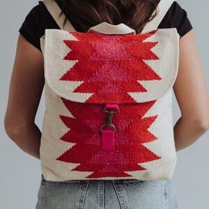 NWT Panache Apparel Red Pink Cream Bohemian Western 100% Cotton Canvas Backpack